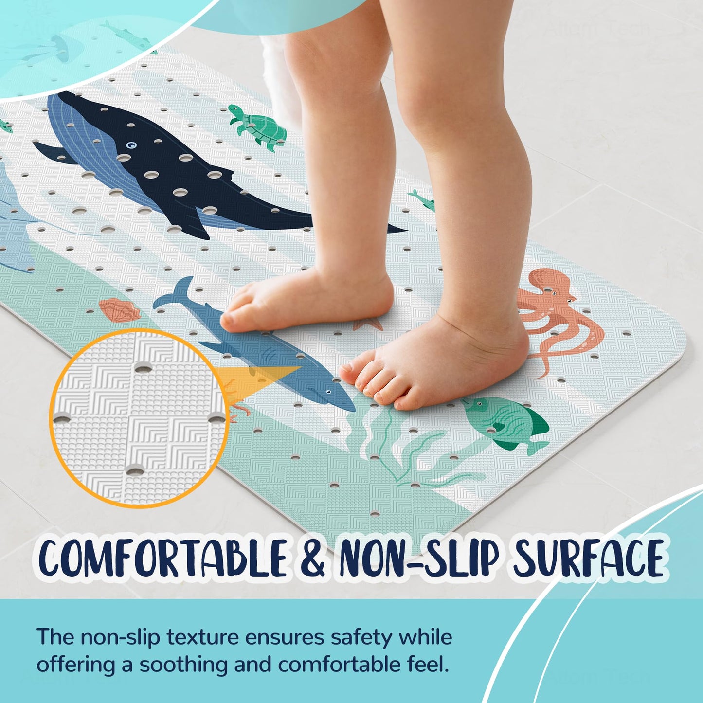 NiBaby Non-Slip Bath Mat with Suction Cups, 102 x 41 cm, Whale Design