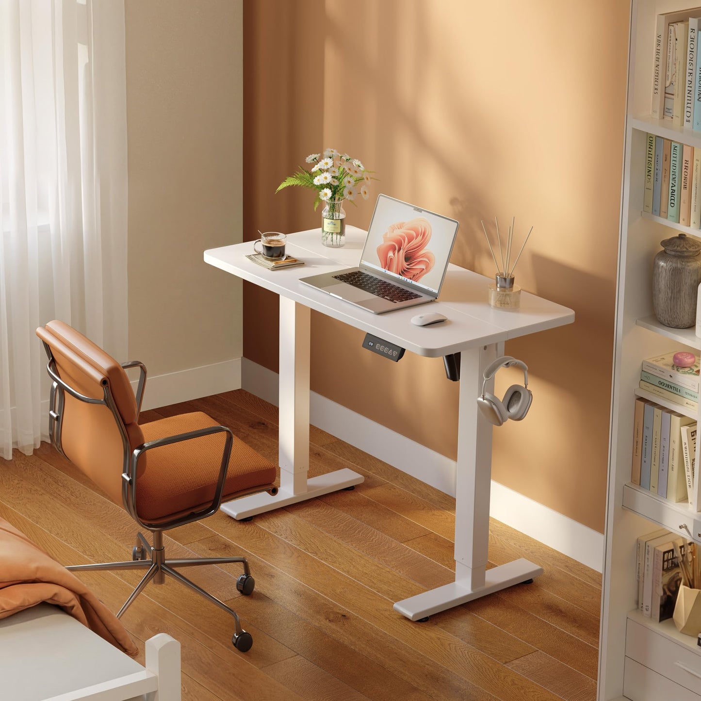 FEZIBO Electric Standing Desk 80 x 48 cm, Height Adjustable Computer Desk with Memory Presets, Sit Stand Home Office Desk, White Frame with White Top