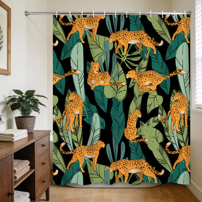 Ttincceer 180x200cm Jungle Leopard Shower Curtain Safari Wildlife Animal Tropical Palm Leaves Bathroom Decorative Water Resistent Boho Modern Nature
