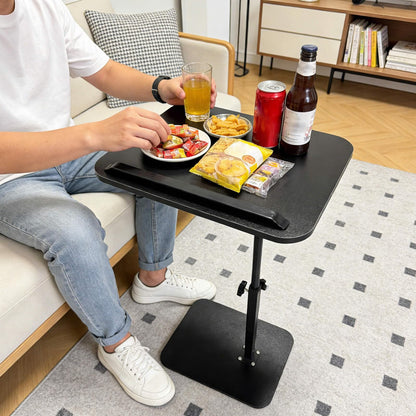 Vixtte 360° Rotating Coffee Table with Slots, Adjustable Height C-Shaped Side Table, Multi-Functional Sofa Side Table/Bed Table Black