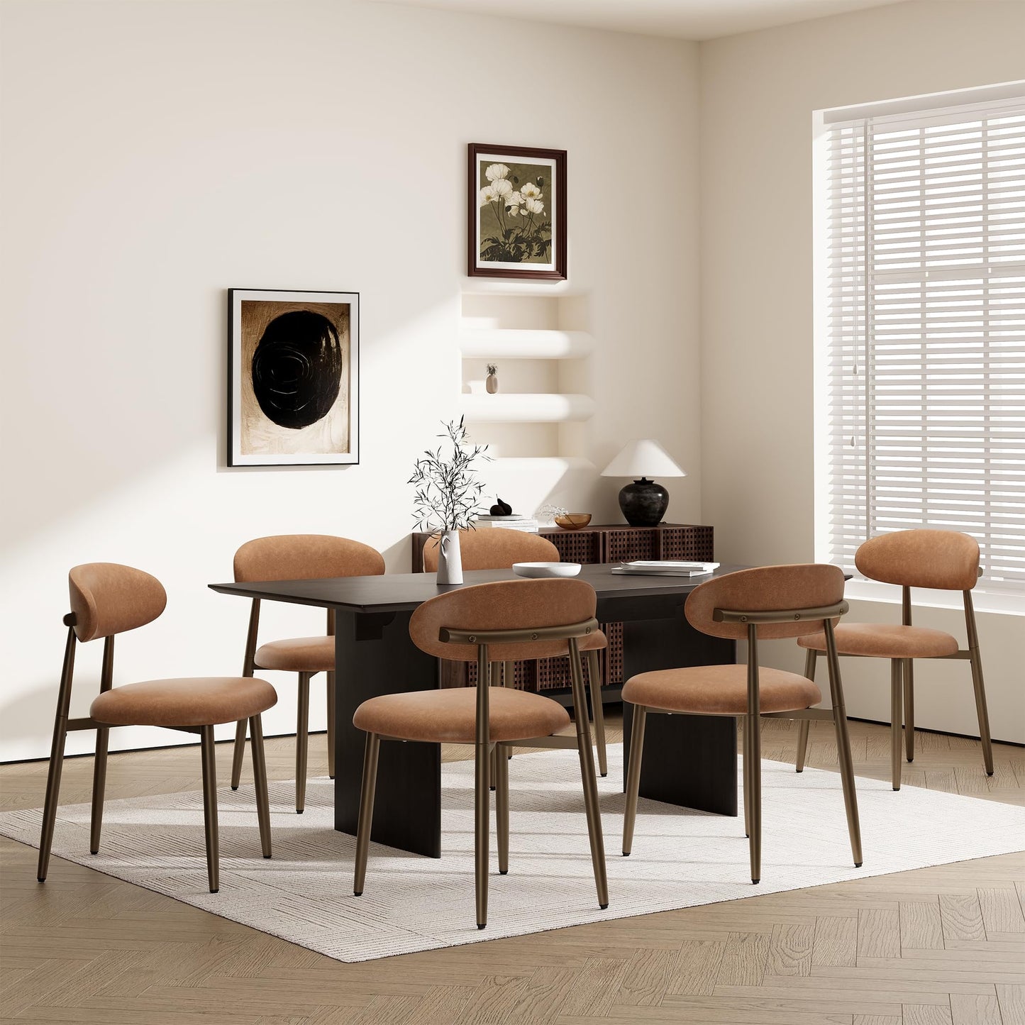 MALOL Dining Chairs Set of 6, Upholstered Dining Room Chairs with Ergonomic Curved Backrest, Metal Frame Kitchen Chairs