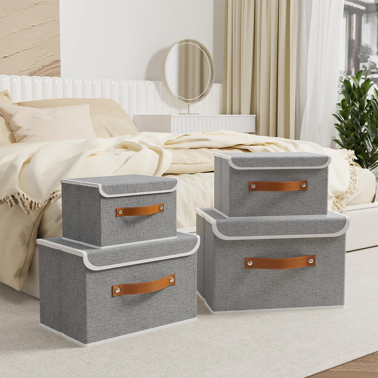 OUTBROS Storage Boxes with Lids 3 Pack, Organiser 26x20x17cm, Grey