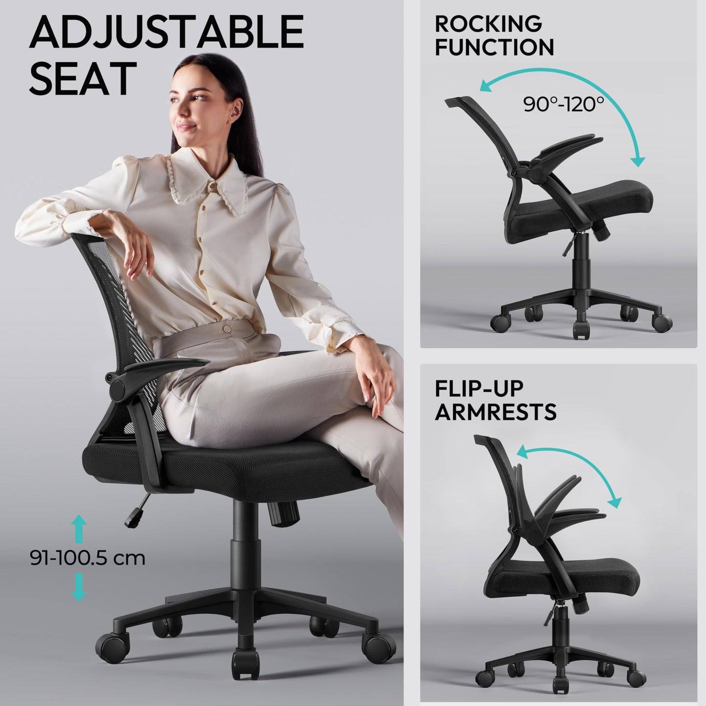 Yaheetech Ergonomic Office Chair, Swivel Desk Chair with Flip-up Armrests