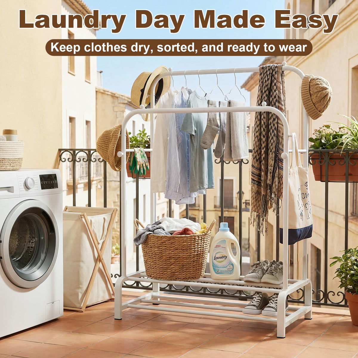OPPAIYA Heavy Duty Double Rod Clothes Rail, 110cm Garment Rack Supports Up to 80kg Even Weight Distribution