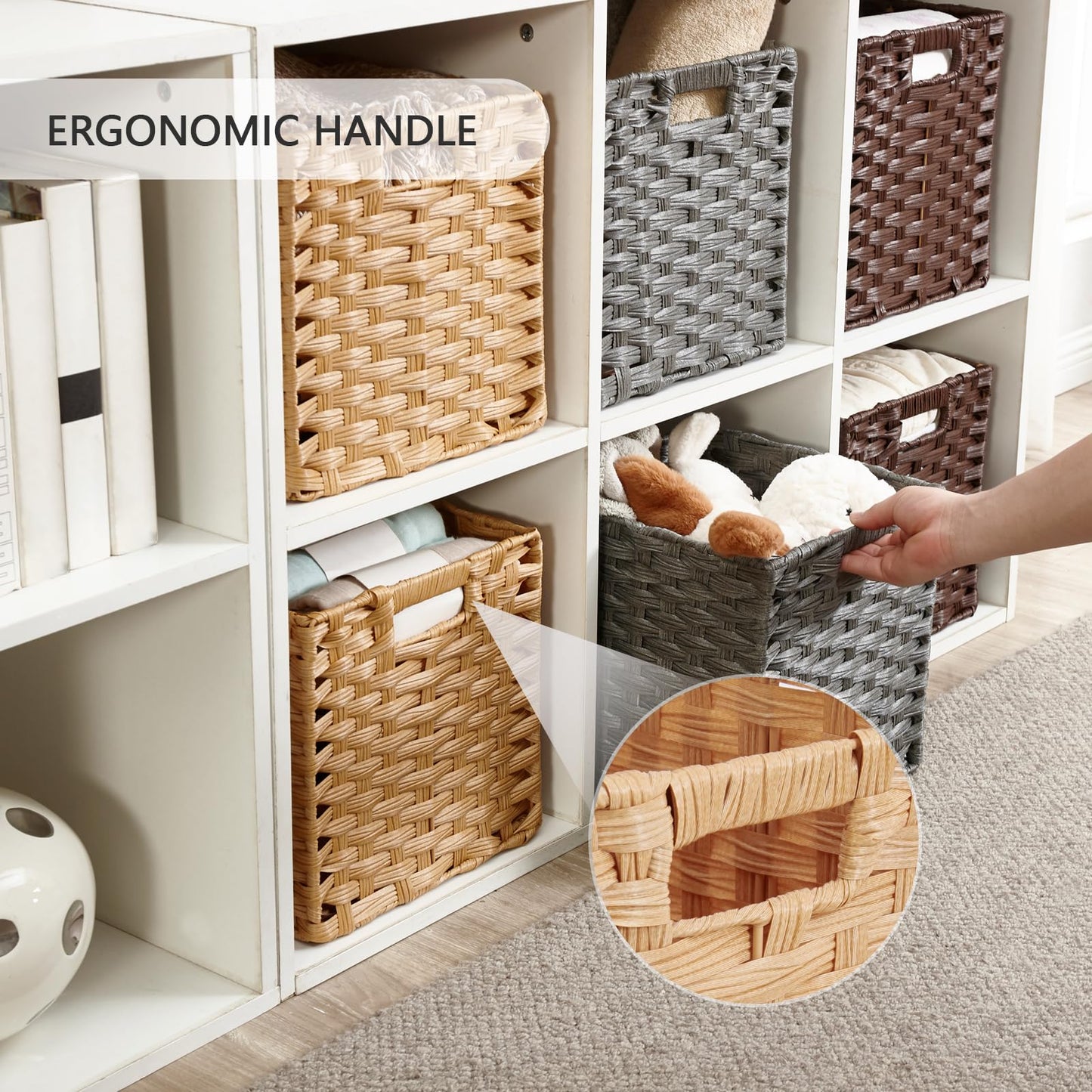 Mangata 31 cm Storage Cube Boxes for 33 cm Closet, Kallax, Rattan Effect Storage Baskets, Wicker Woven Polyrattan Material Wardrobe Organizer