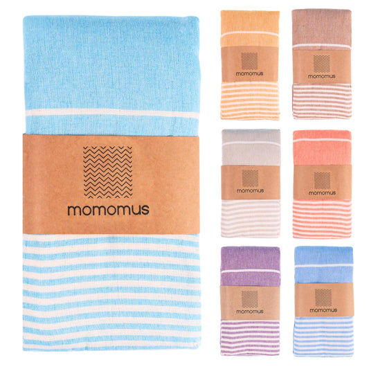 MOMOMUS Fouta XXL, Extra Large Beach Towel for Adults - Beach Picnic Blanket - 100% Cotton, with Fringes and Sand Free - Turquoise, 210x240 cm