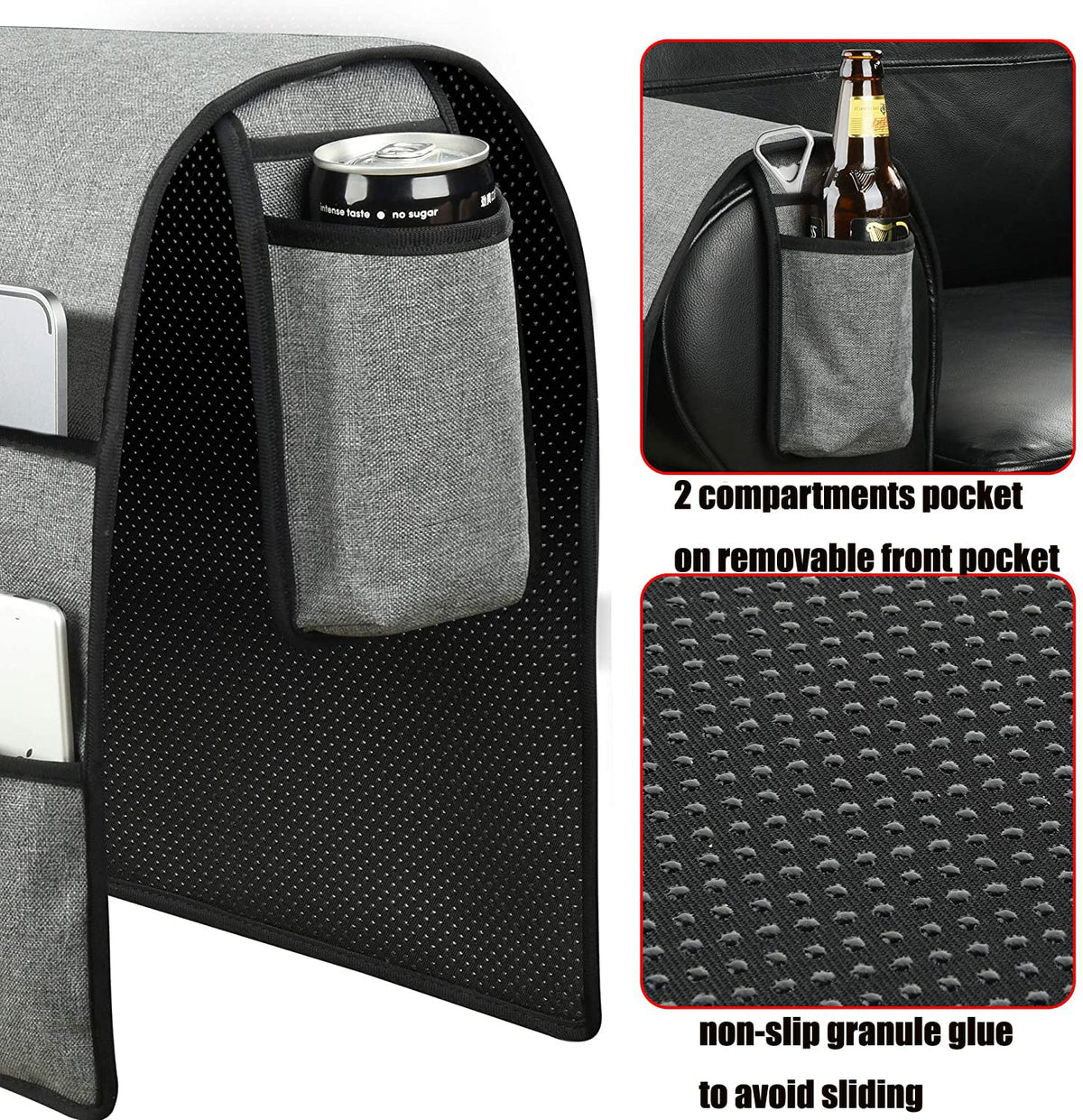 Spacmirrors KOSTOO Sofa Armrest Organizer Couch Arm Chair Caddy Sofa Cover Storage Holder for Remote Control Magazine Book Smart Phone Tablet Drinks