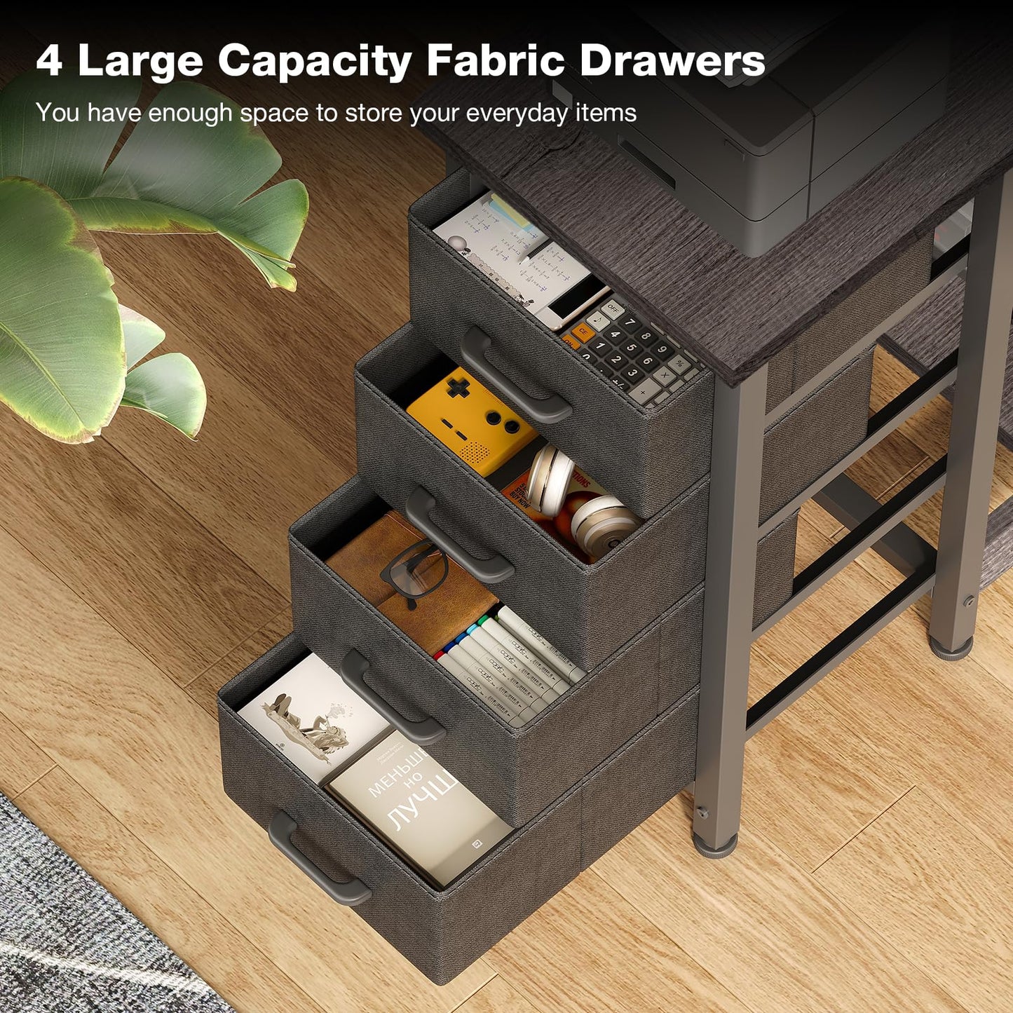 Coleshome Small Corner Desk with Drawers for Home Office, 100x70 cm, Grey