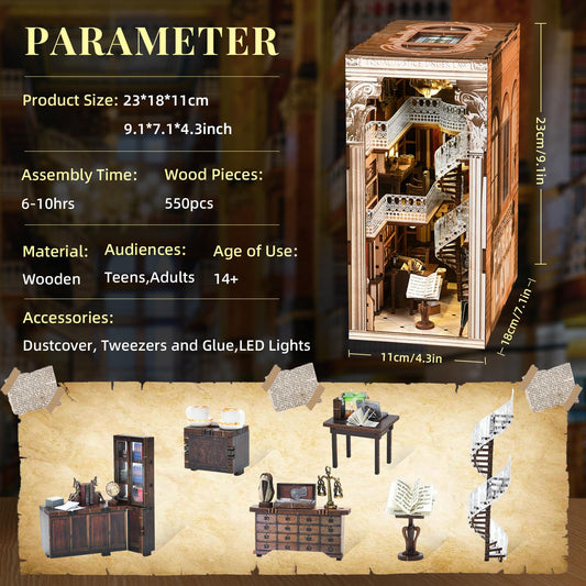 MiniCity 3D Wooden Puzzle Bookend Bookshelf Insert Decor with LED Light for Teens and Adults