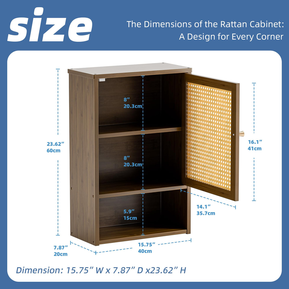 HITNET Bathroom Cabinet Wall Mounted, Rattan Medicine Cabinet, Bamboo Hanging Storage Organizer Over the Toilet with Adjustable Shelf for Living Room