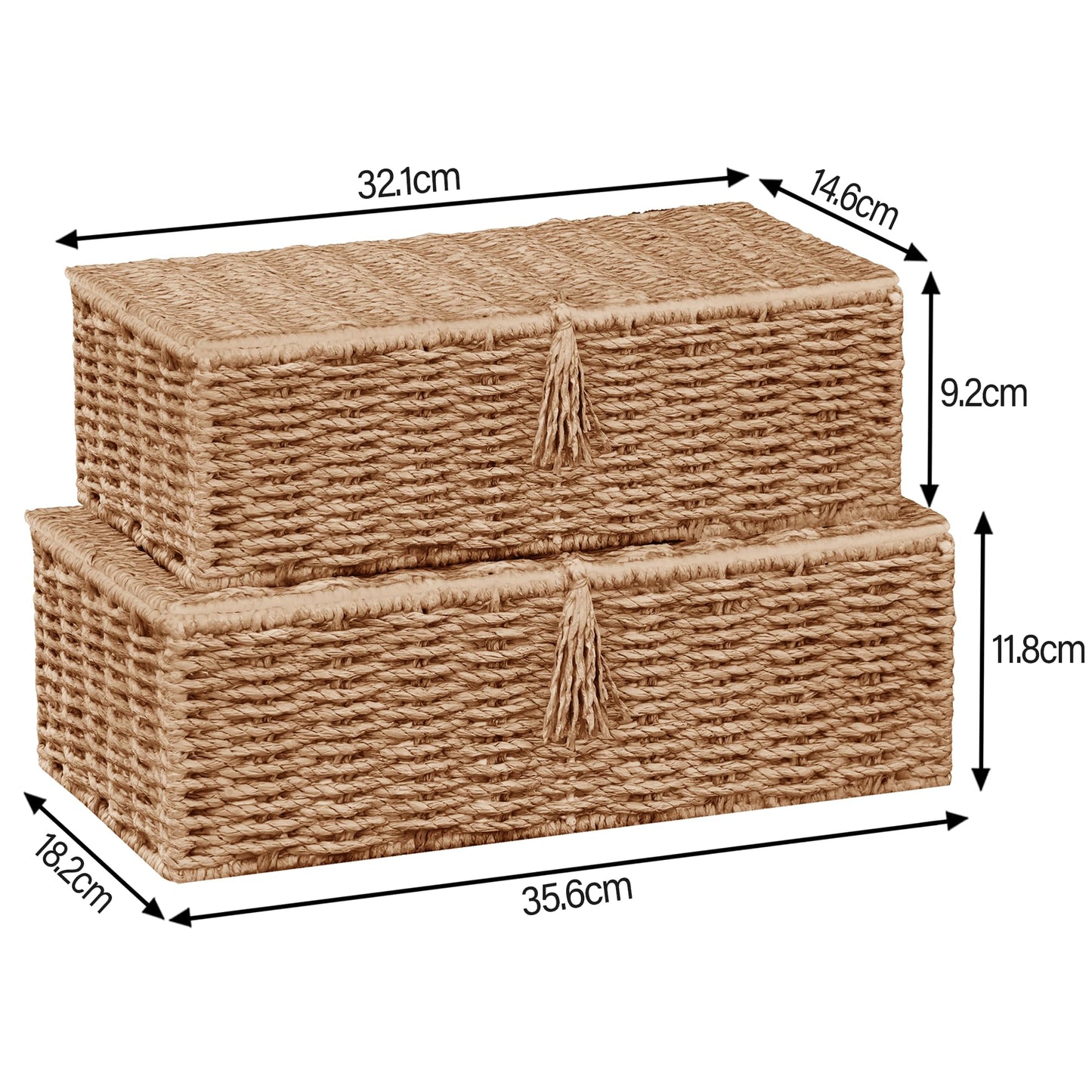 Vagusicc Storage Boxes with Lid, Handwoven Set of 2 Wicker Storage Baskets for Organizing, Nesting Storage Basket for Shelves