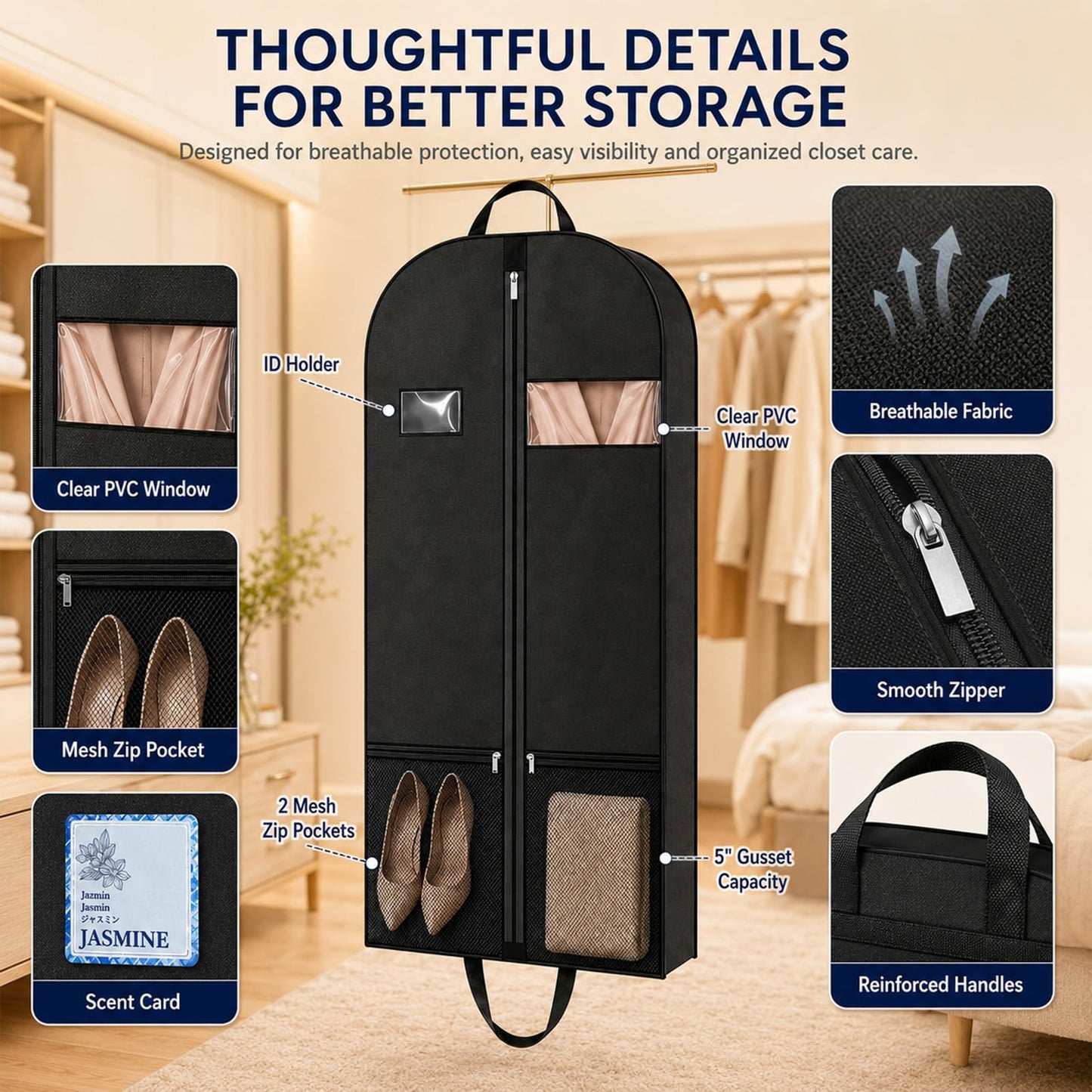 Garment Bag 54 Inch, Long Dress Garment Bag for Travel and Storage 1Pack