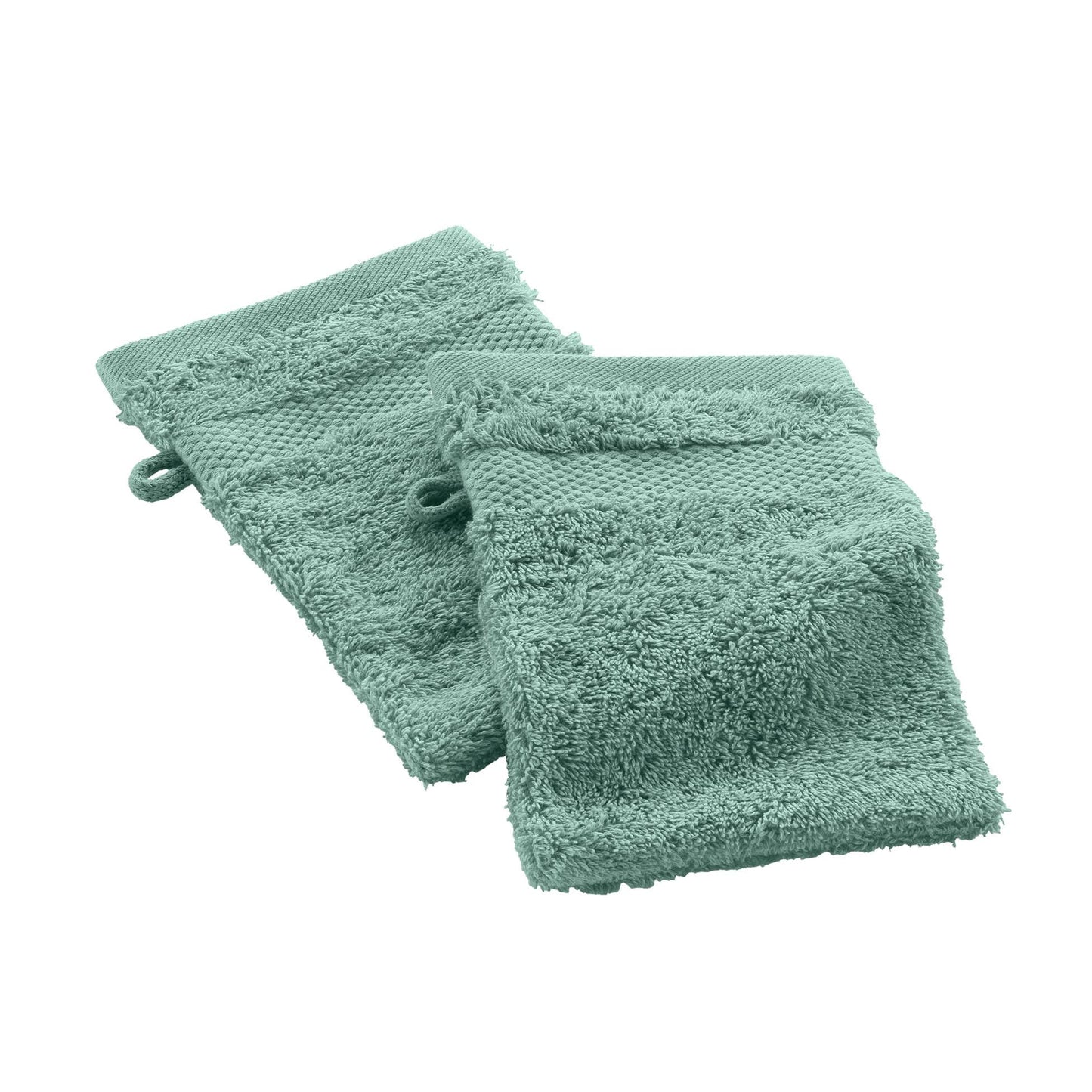 Douceur d'Intérieur, Elegance Celadon 2 Wash Mitts (15 x 21 cm) 100% Cotton Plain