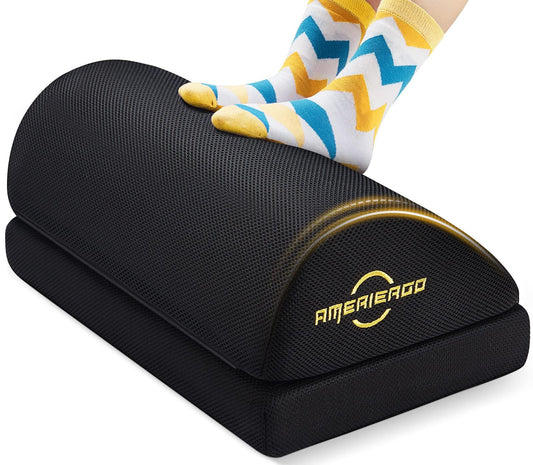 AMERIERGO Foot Rest for Under Desk at Work, Under Desk Footrest with Memory Foam, 2 Adjustable Heights Ergonomic Footrest for Office Chair & Gaming