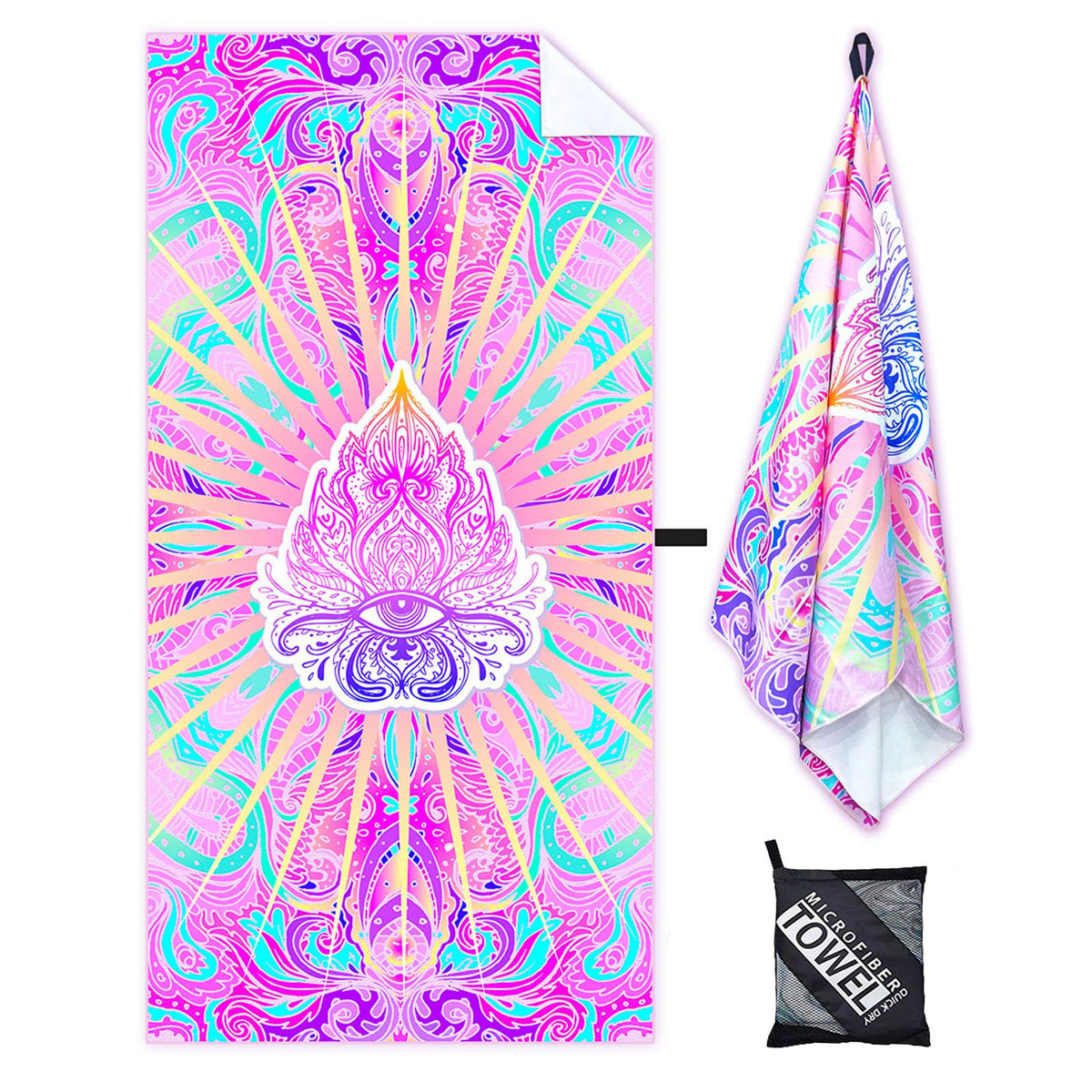 Large Thin Microfibre Beach Towel with Bag for Adult Men Women,160x90cm Pink Eyes Beach Towels Quick Dry Sand Free Lightweight Swim Bath Towel for