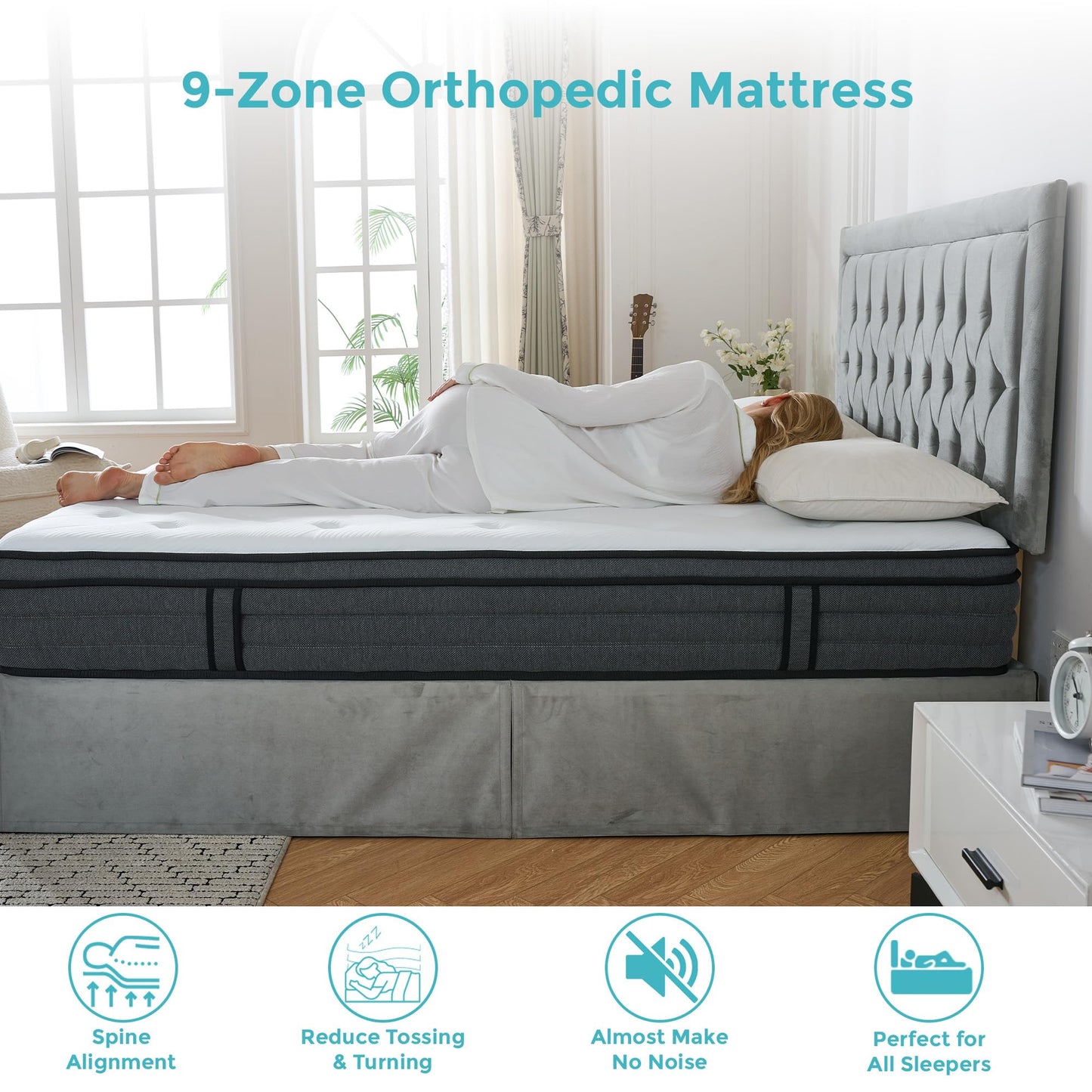 SANA SLEEP 4FT6 Double Mattress,9 Zone Orthopedic Double Mattress, Comfortable Home Pocket Spring Mattress