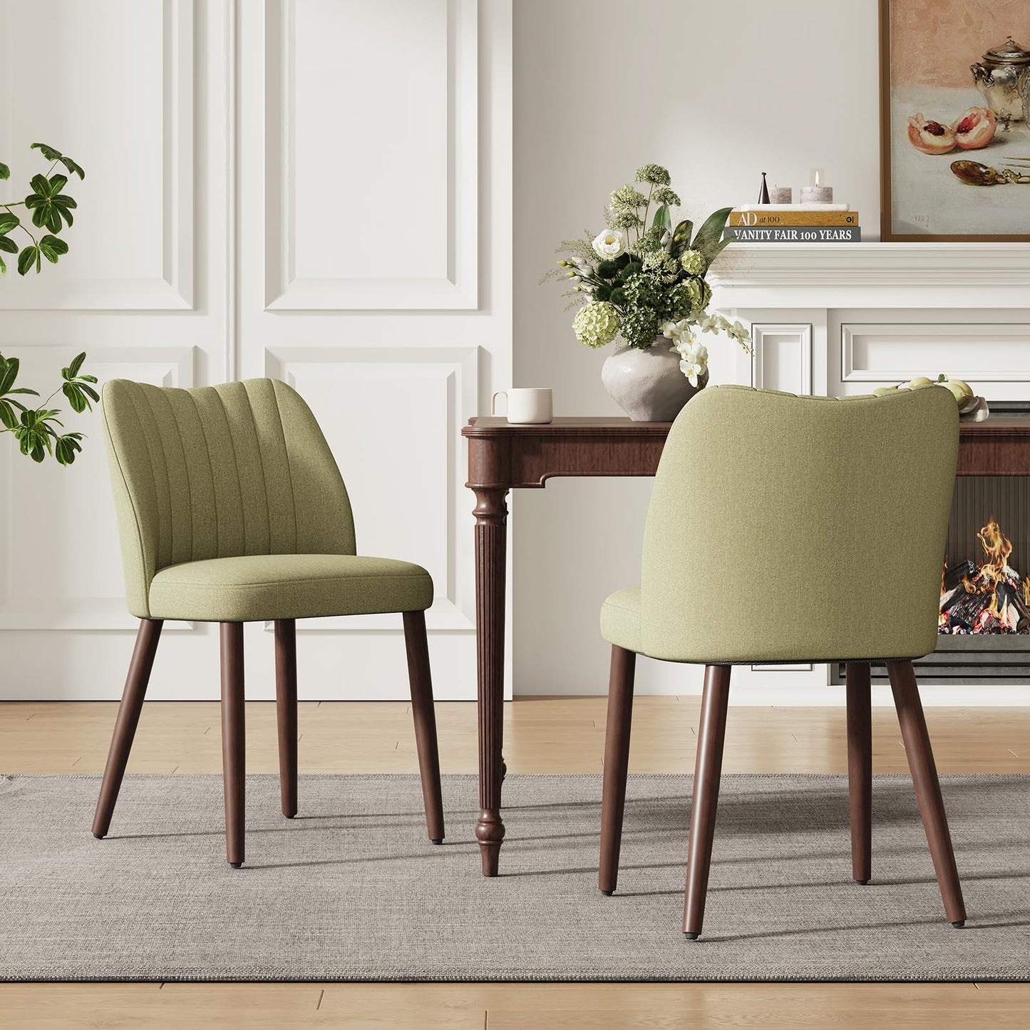 MALOL Upholstered Dining Chairs Set of 2, Fabric Chairs for Dining Room with Solid Wood Legs and Thick Seat Cushion