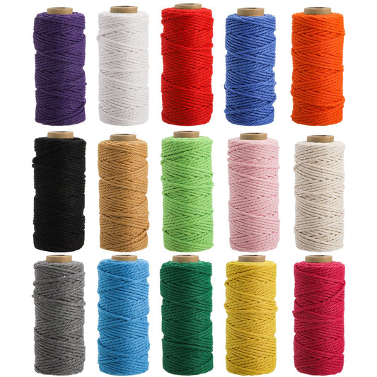 ZEAYEA 15 Rolls Macrame Cord, 2mm x 480 Yards Natural Cotton Twine String Cord, 3 Strand Twisted Soft Macrame Rope for Artworks, Wall Hanging, Plant