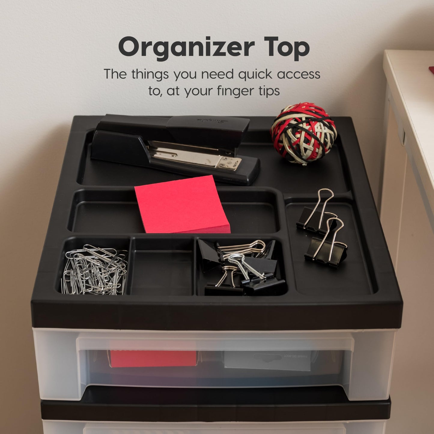 IRIS Plastic Storage, Rolling Cart with Organizer Top, Black, 6 Drawer