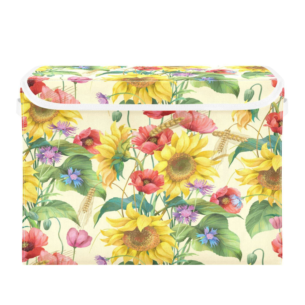 Mnsruu Storage Boxes with Lids, Shabby Chic Sunflower Poppy Daisy Large Storage Basket Organizer Shelves Cube Bin Toy Clothes Underbed