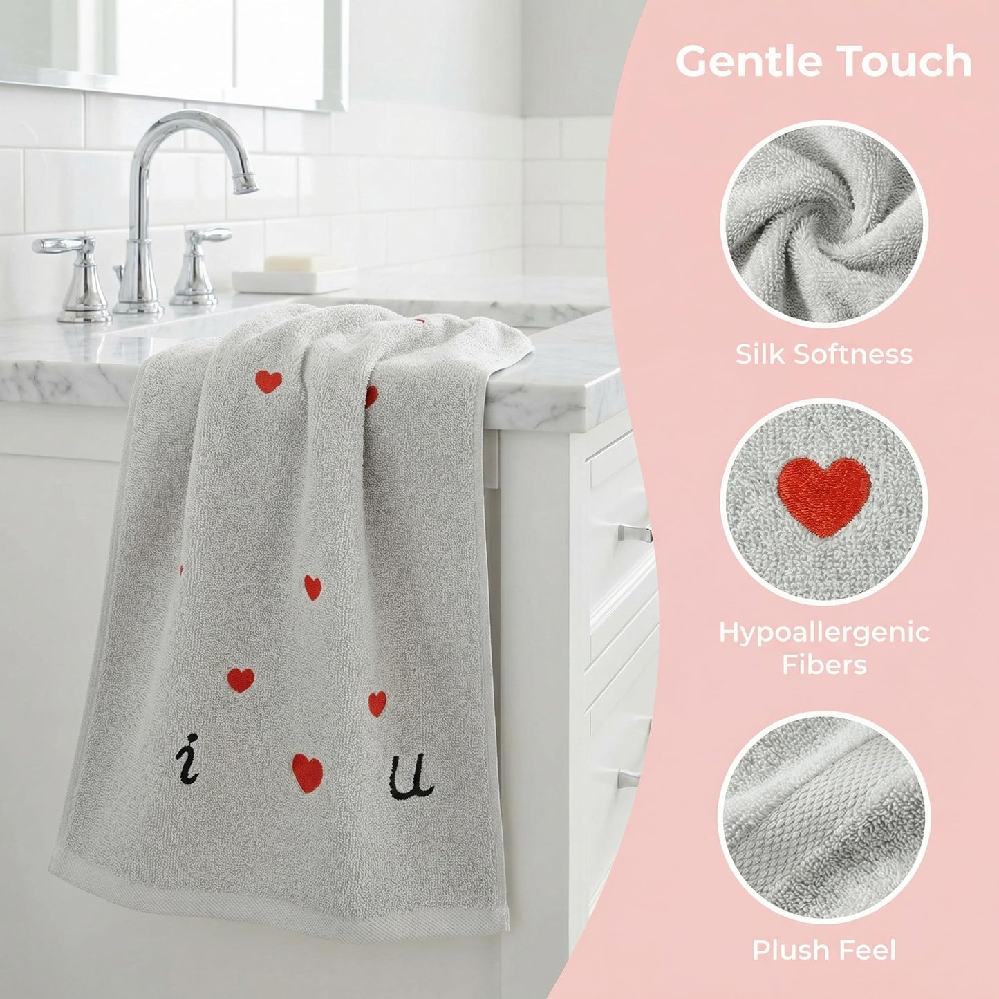 HMETOL Valentine's Day Cotton Letter Heart Love Pattern Hand Towels