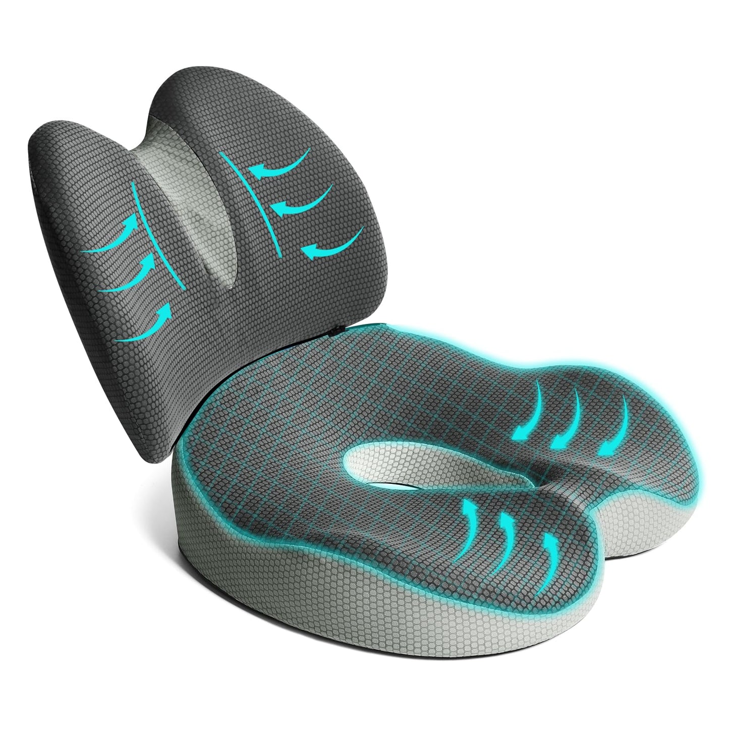 Suewidfay 2 in 1 Seat Cushion and Lumbar Support Cushion Set, Large Size Ergonomic Memory Foam Car Seat Cushion & Back Support Pillow