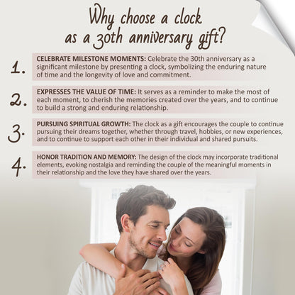 OkiyiD 30th Anniversary Wedding Gifts for Couples, 30 Years of Marriage, Light Up Anniversary Quartz Clock With LED Wooden Base for Home Decor,30th