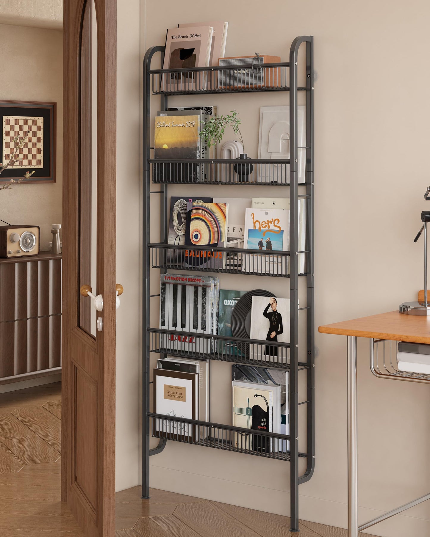 UMDONX Narrow Metal Storage Shelf Behind Door Book Organiser 5 Tier