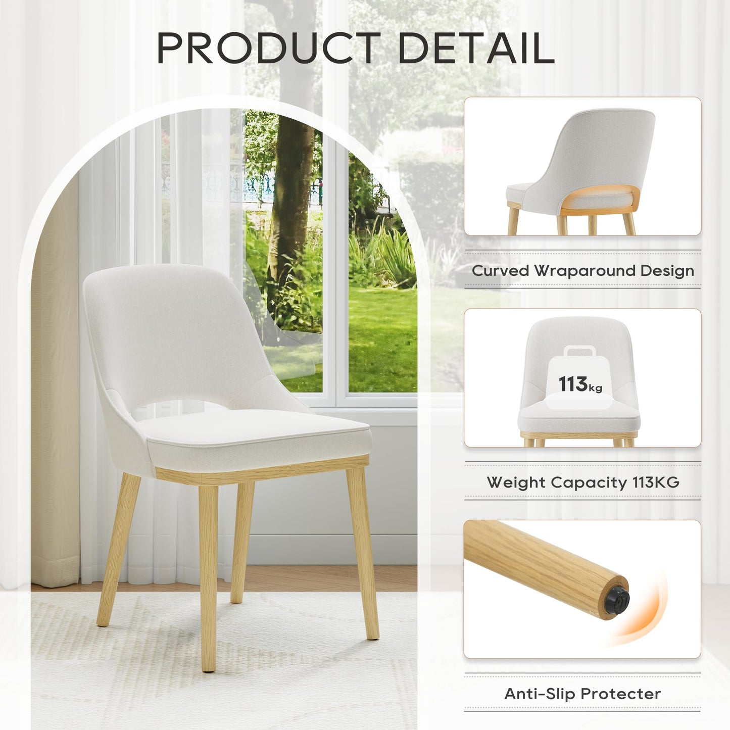 Dining Chairs Set of 6, Upholstered Dining Room Chairs with Chenille Fabric, Ergonomic Backrest, High Density Cushion & Rubber Wood Frame