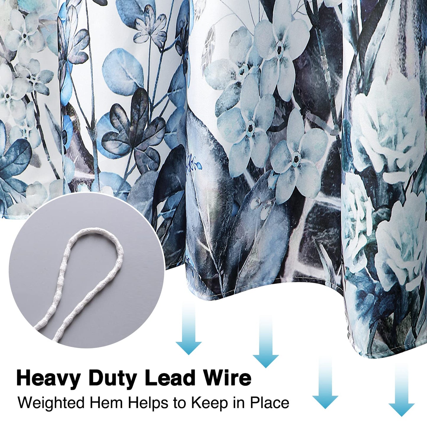 WELTRXE Shower Curtain, Bathroom Curtain with 12 Hooks, Waterproof Polyester Fabric Bathtub Curtain, Weighted Hem, Washable, Quick Dry