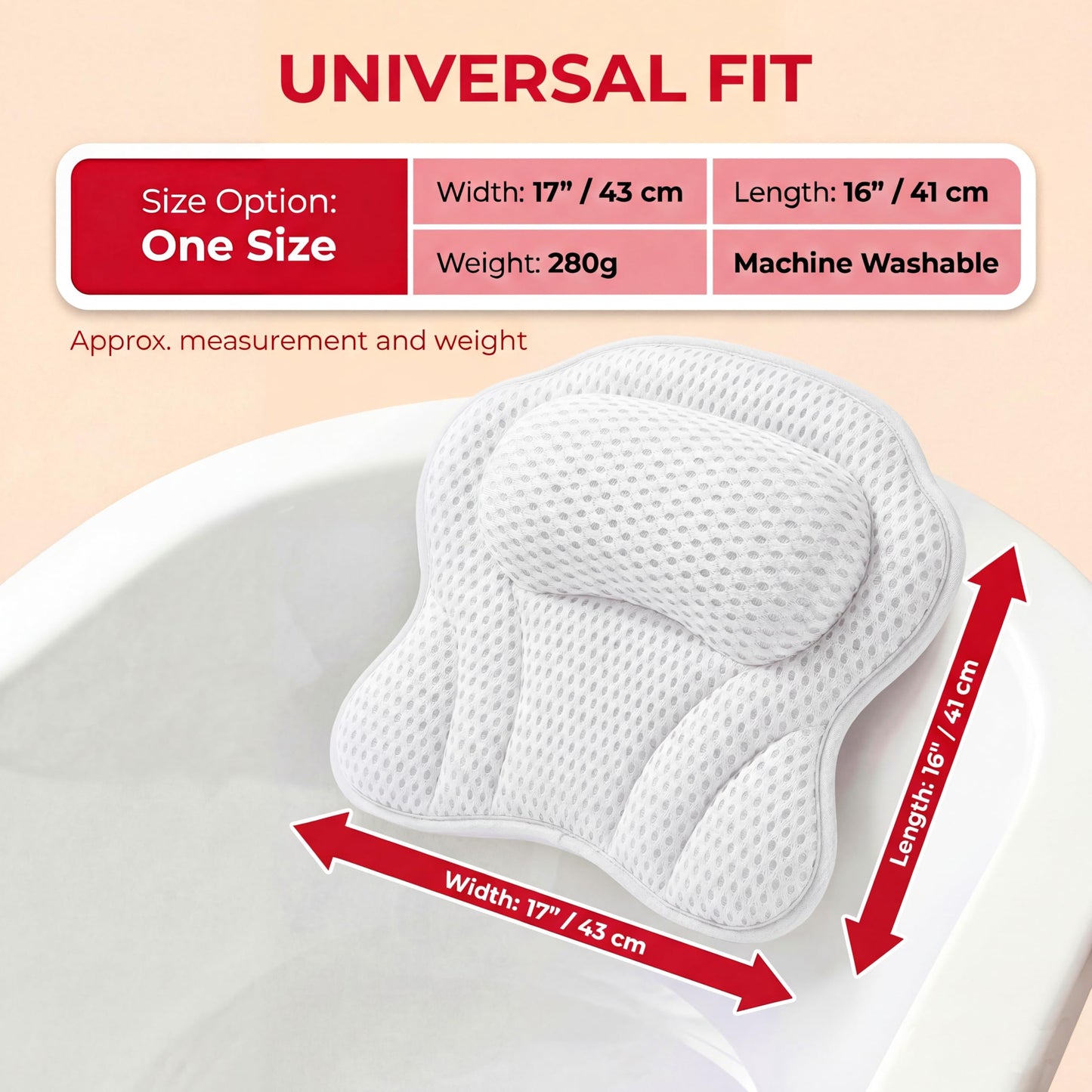 Bath Pillow LAVISMA Ergonomic Bathtub Cushion with 4D Breathable Mesh, Head, Neck, Shoulder & Back Support, 6 Strong Suction Cups