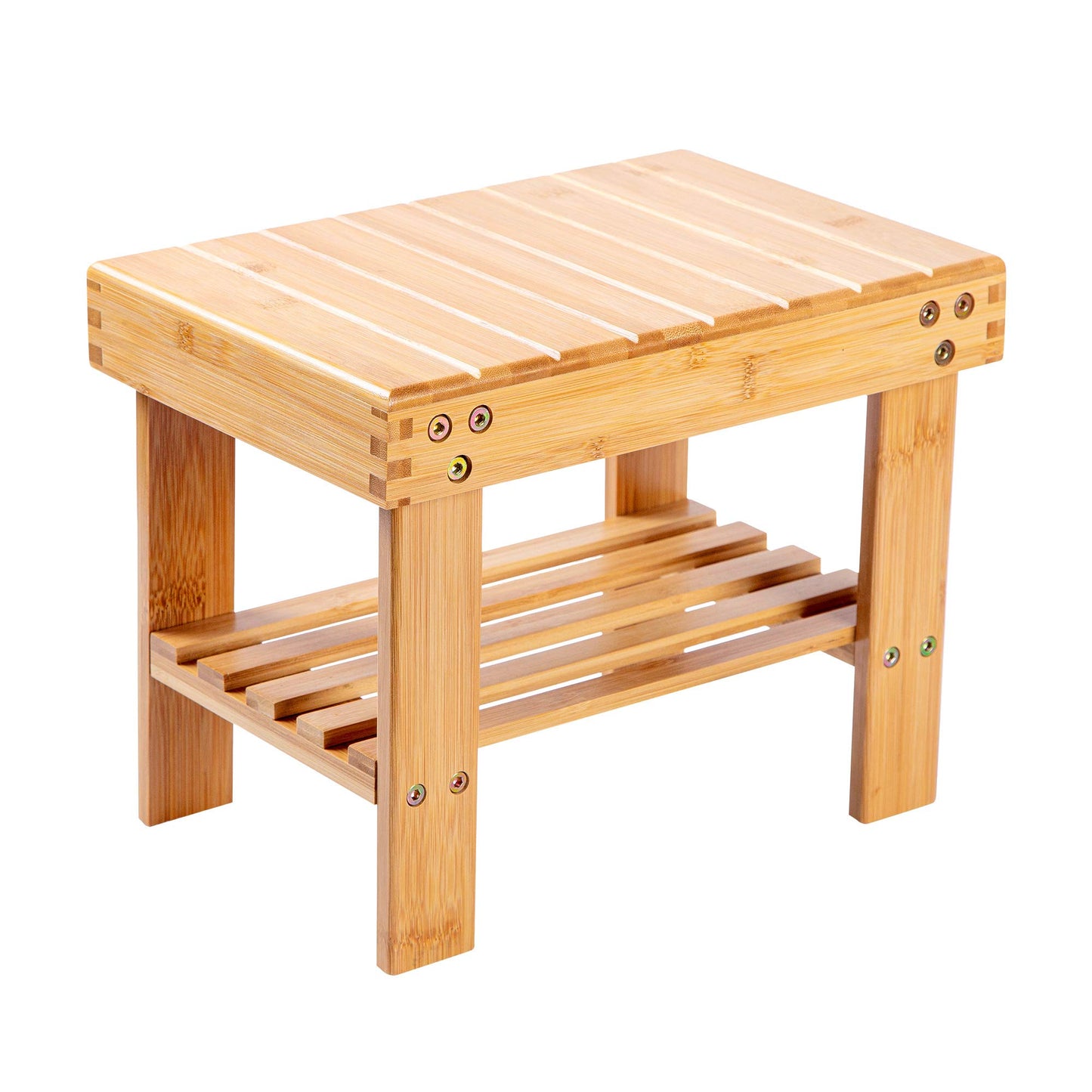VaeFae Bamboo Small Stool for Kids or Adults Foot Rest Shaving Step Stool with Storage Shelf Stable Anti Slip Wooden Bath Stool for Home Bathroom