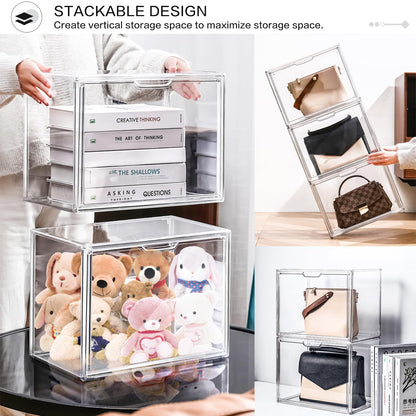 LINYAPRY 4 Packs Clear Plastic Handbag Storage Organizer for Closet, Acrylic Display Case for Purse and Handbag, Stackable Storage Boxes Bag Organizer