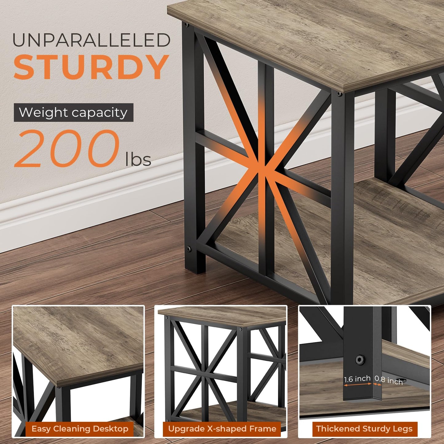 GreenForest Side Table 50cm 2-Tier Storage for Living Room, Grey