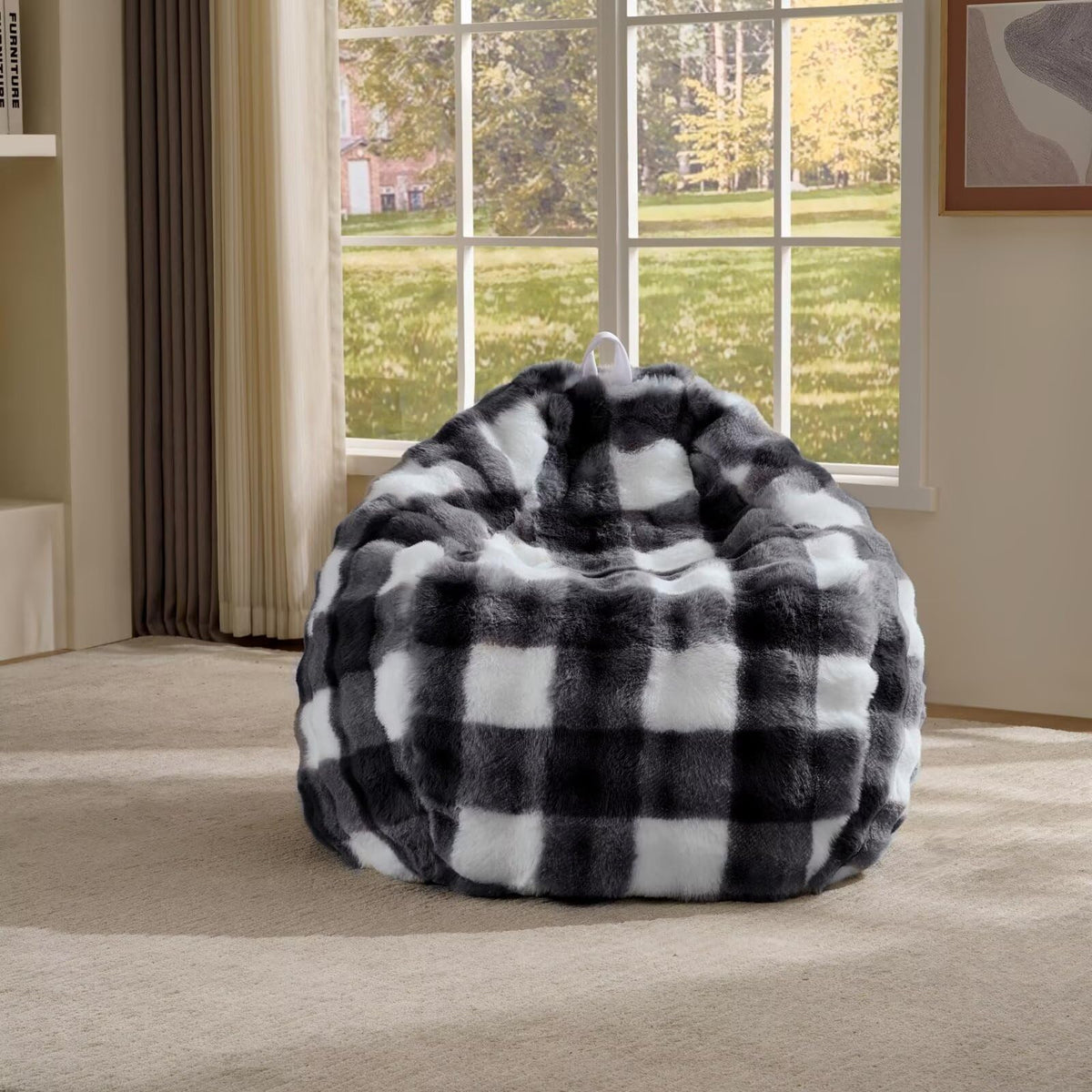 Fluffy Faux Rabbit Fur Bean Bag Chair CoverNo Filler,Cozy Shaggy Bubble Stuffed Animal Storage Large Bean Bag Cover for Bedroom Living Room,Fuzzy