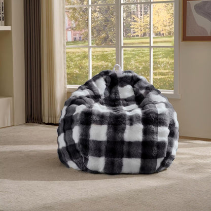 Fluffy Faux Rabbit Fur Bean Bag Chair CoverNo Filler,Cozy Shaggy Bubble Stuffed Animal Storage Large Bean Bag Cover for Bedroom Living Room,Fuzzy