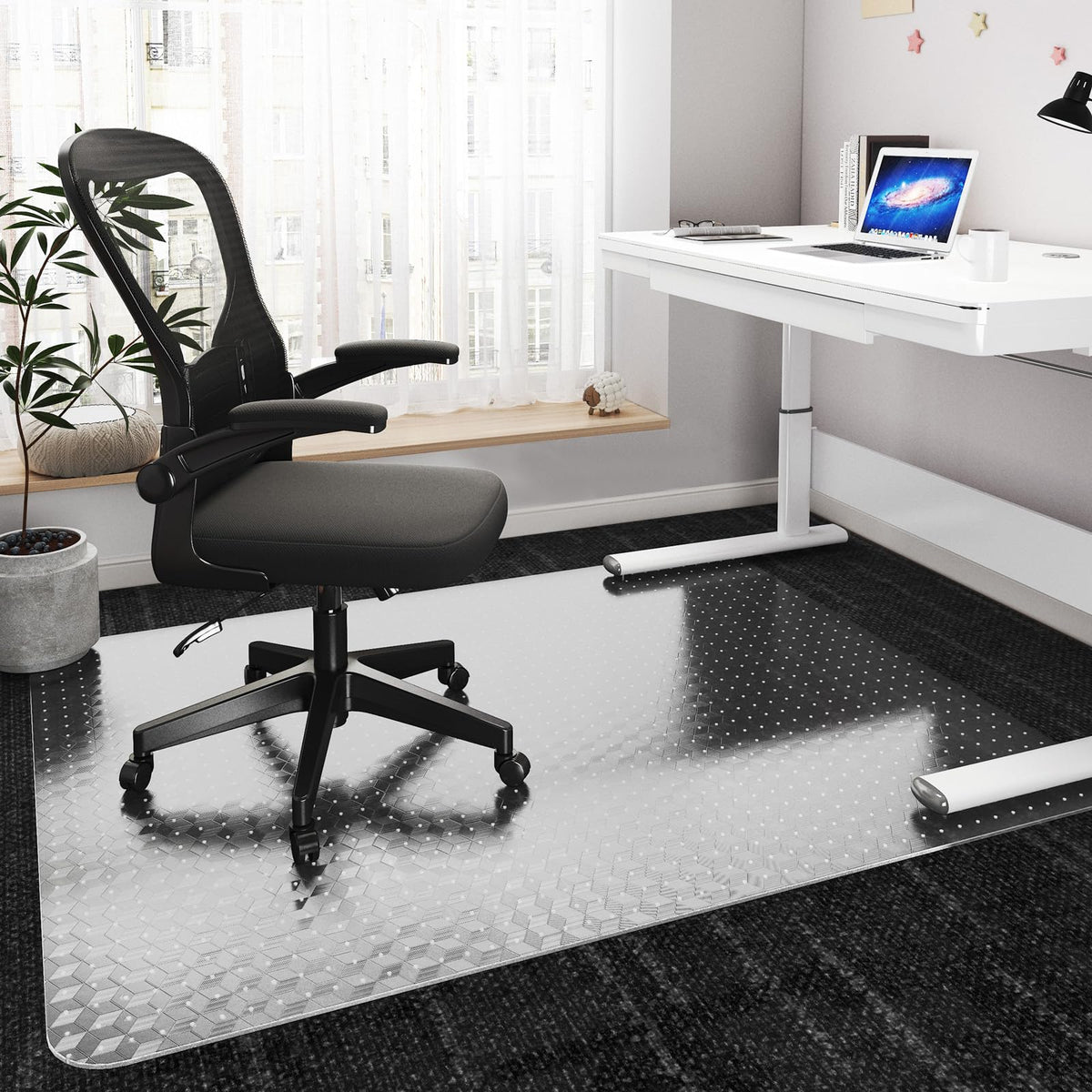 Office Chair Mat for Carpeted Floors, 120 x 75 cm Desk Chair Mat for Rolling Chairs on Low Pile Carpets, Easy Glide Floor Mat for Home, Gaming