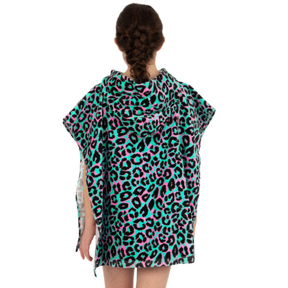 Harry Bear Girls Towel Poncho, Leopard Print Kids Towel Poncho, Cotton Beach Towels And Swimming Towels, One Size, Green