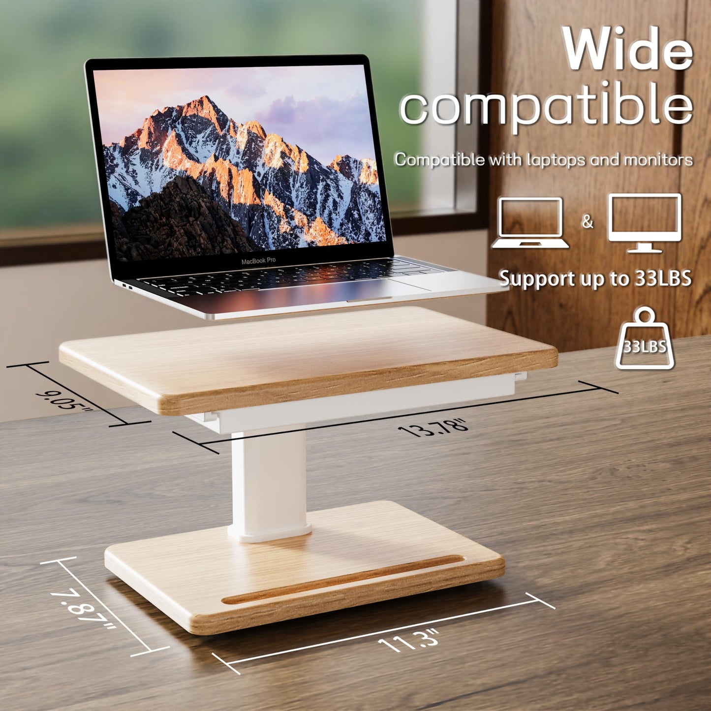 Fydeamer Wooden Monitor Stand with Storage Drawer