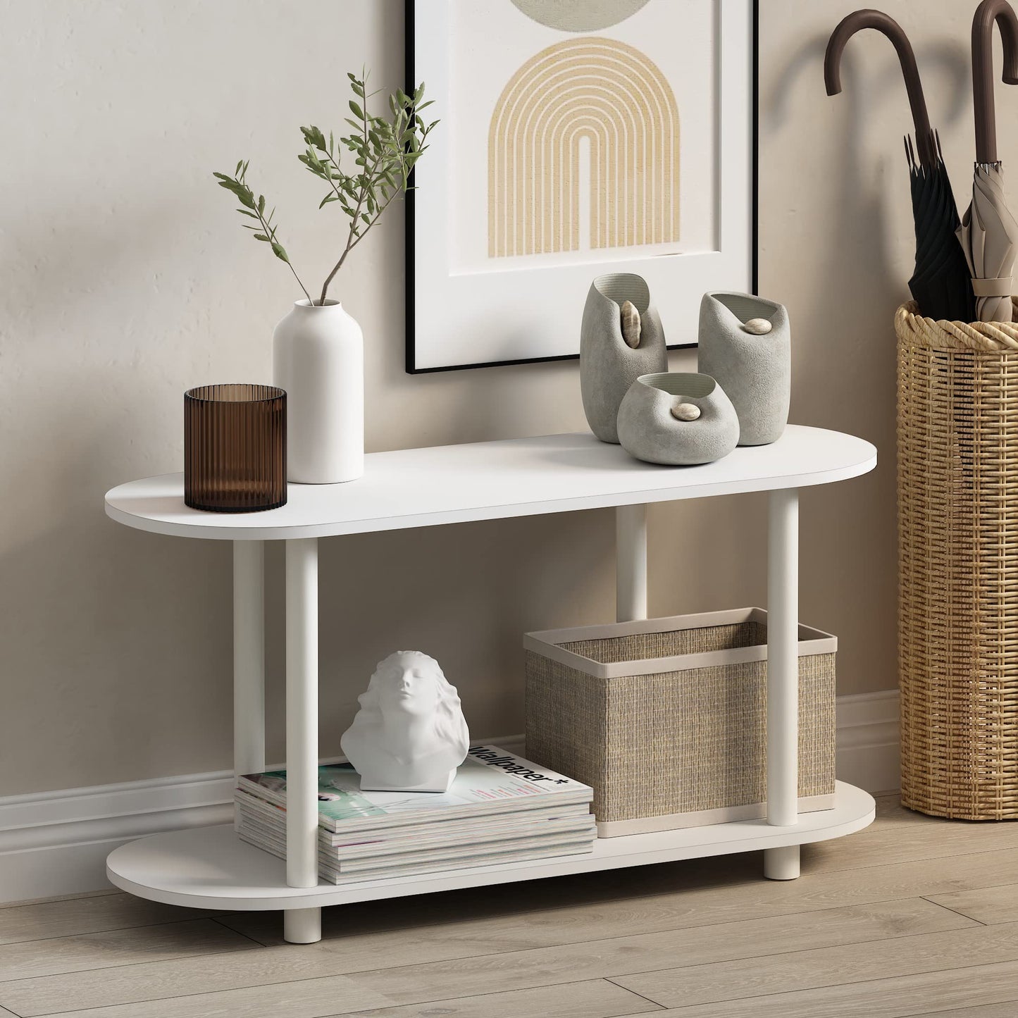 Furinno TURN-N-TUBE Oval Display Shelf, 4-Tier Book Shelf, Oval Storage Shelves, Toolless Open Shelves, Round Tubes, for Organization and Storage