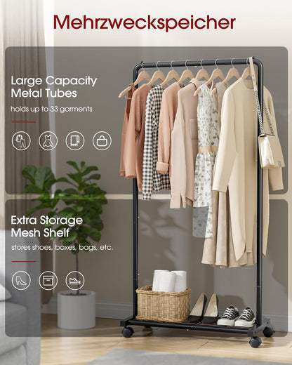 Sakugi Movable Clothes Rail with Shoe Shelf, 72x43x149cm, Black