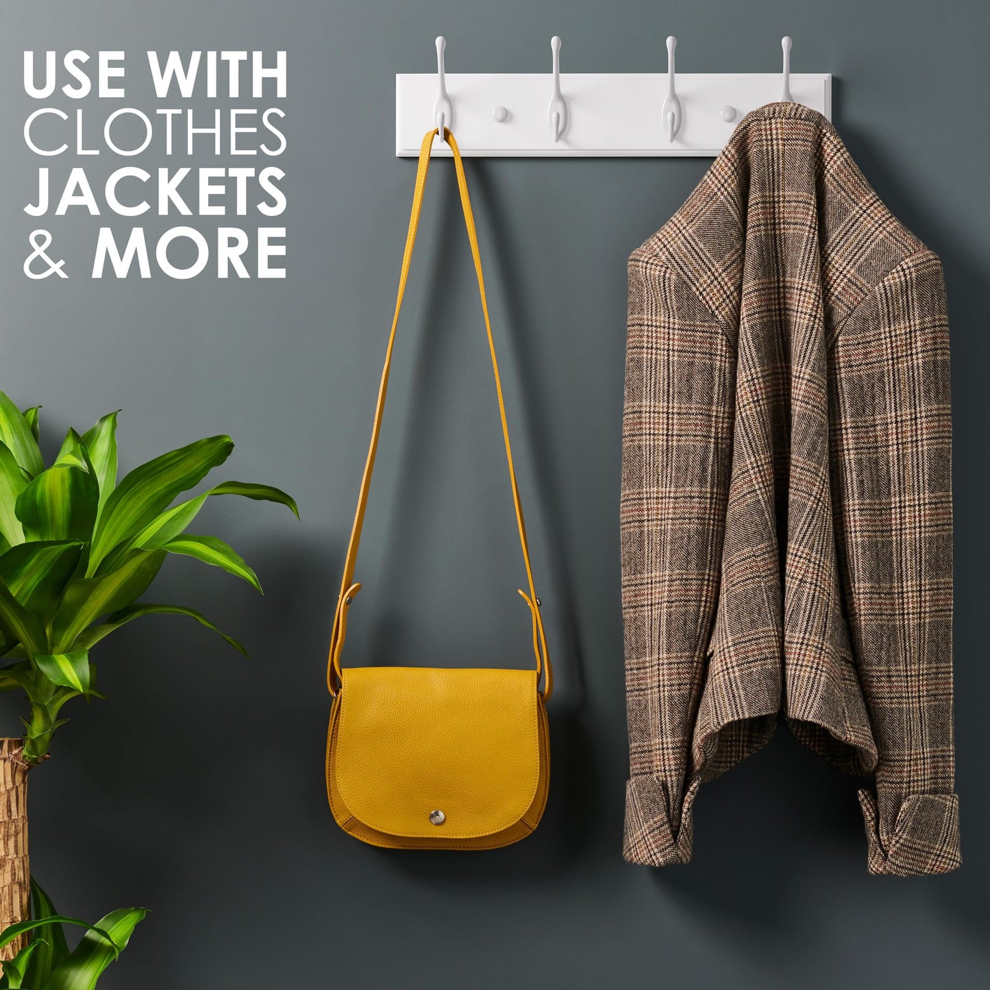LARHN White Wall-Mounted Coat Rack - 4 White Coat Hooks, 42cm