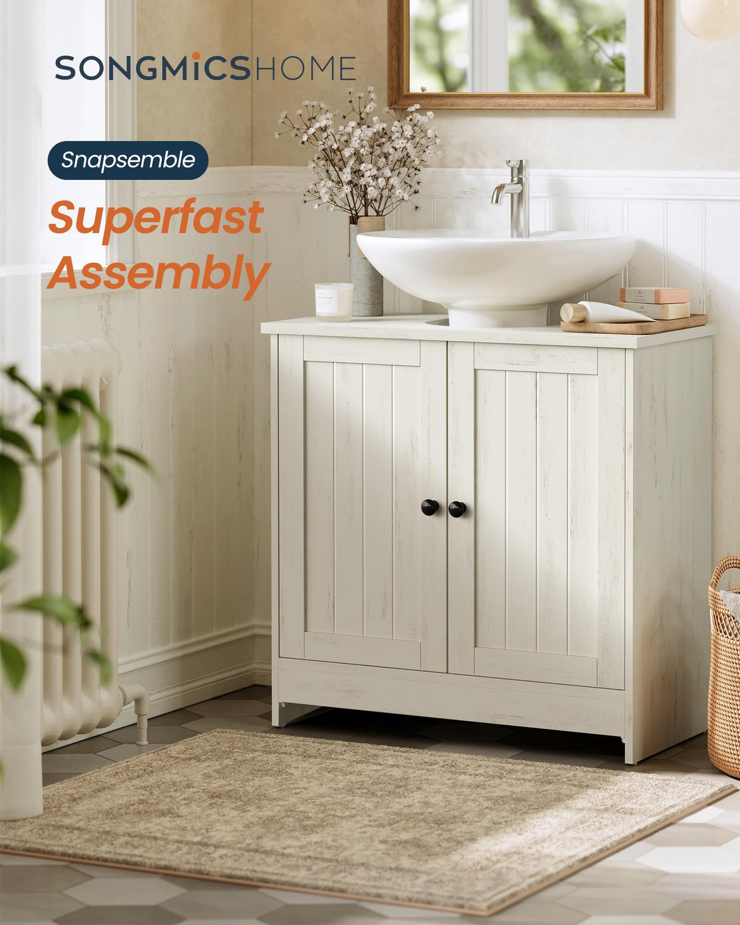 SONGMICS HOME Bathroom Under Sink Cabinet, Snapsemble Superfast Assembly