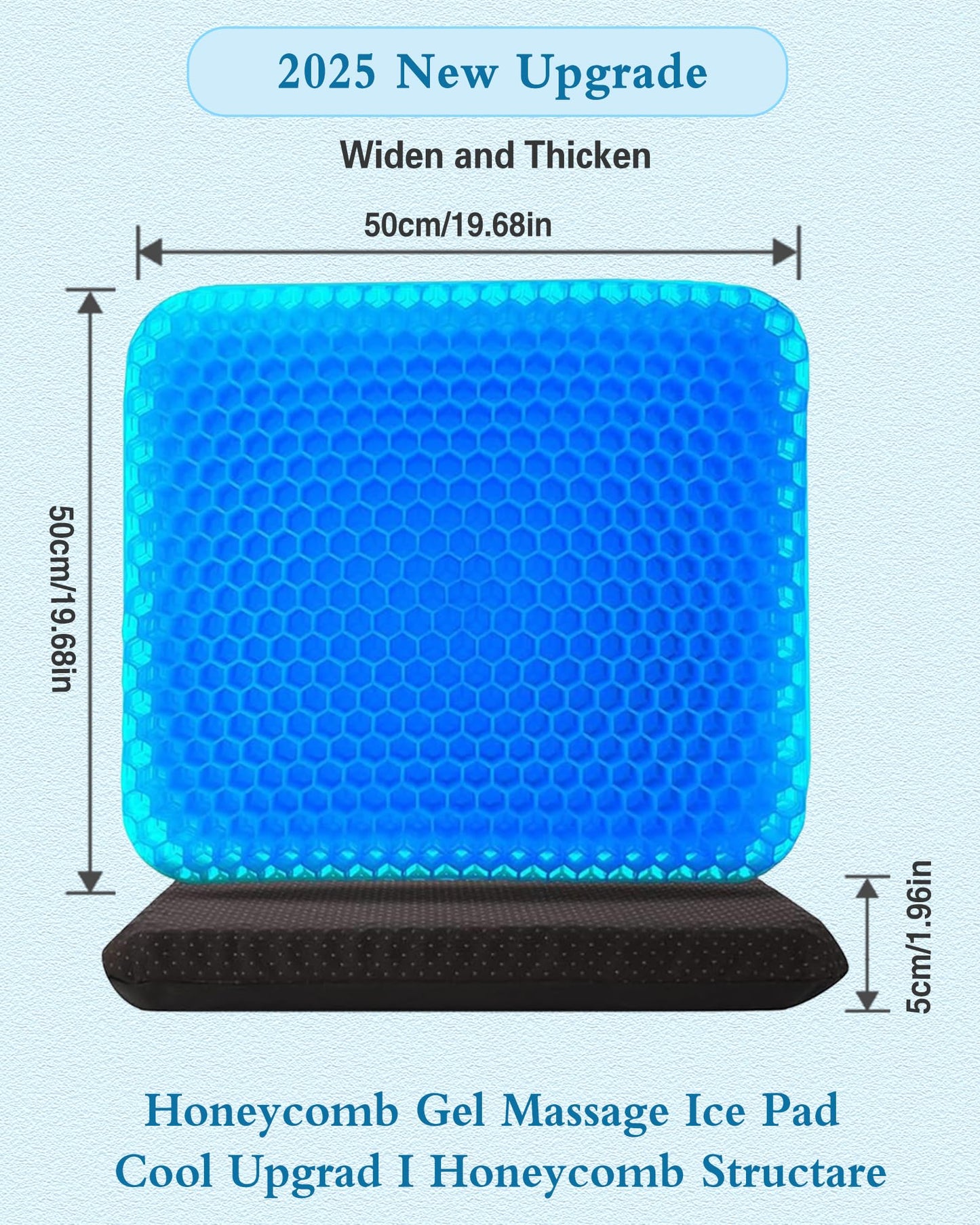Rewoalzx 2025 Upgraded Cooling Gel Seat Cushion 50x50x5cm - Extra Thick Honeycomb Blue Cushion for Back Pain Relief, Breathable & Machine Washable