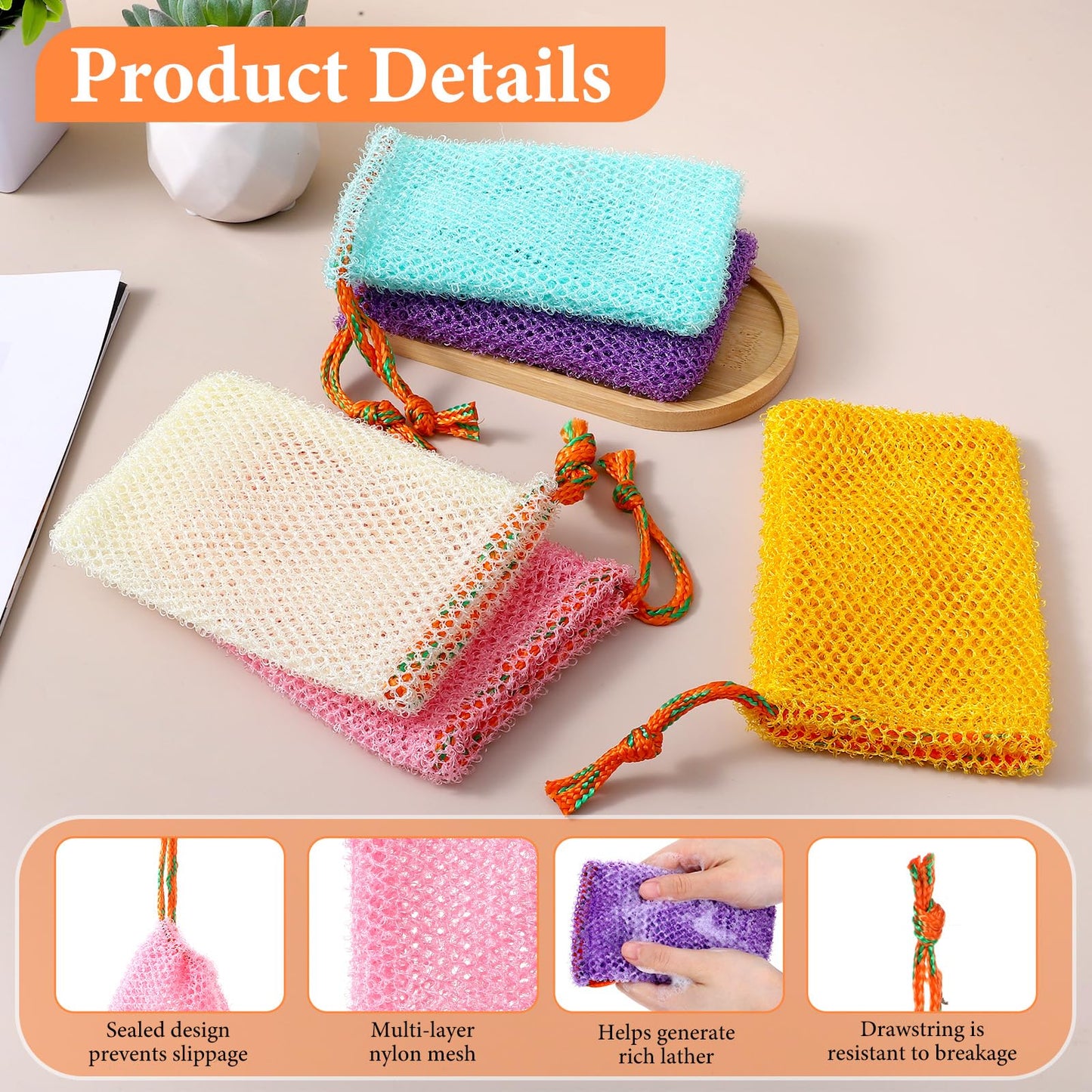 Matwsec 5 Pack Soap Net Bag for Bar Soap, Exfoliating Mesh Shower Foaming Bag with Drawstring, Reusable Soap Savers for Soap Bar
