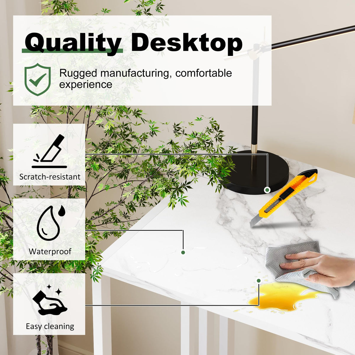 Lutown-Teen Small Folding Desk 90 cm, White Marble