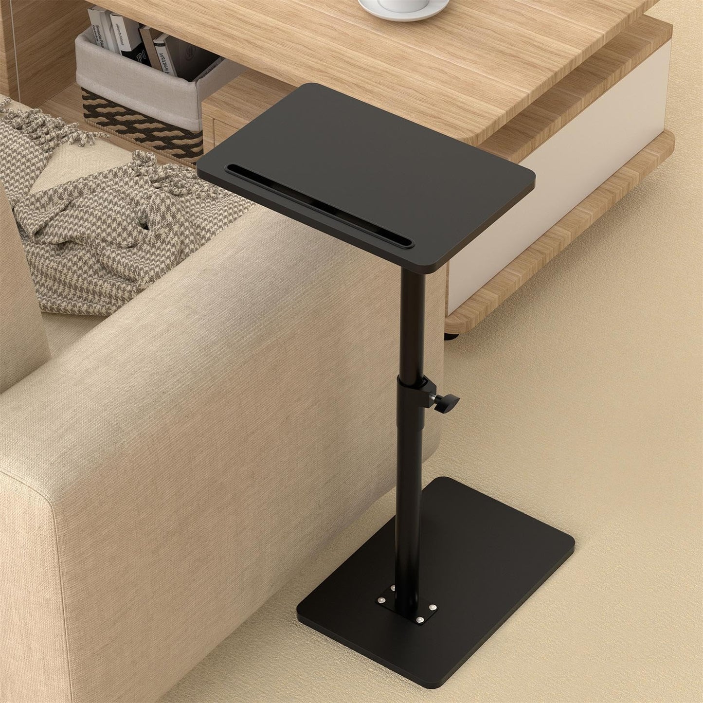 YUHFERA Couch Side Table - 360Swivel Height Adjustable End Table,Sofa Armrest Tray Table,Snack Side Table for Bed or Chair with Phone & Tablet