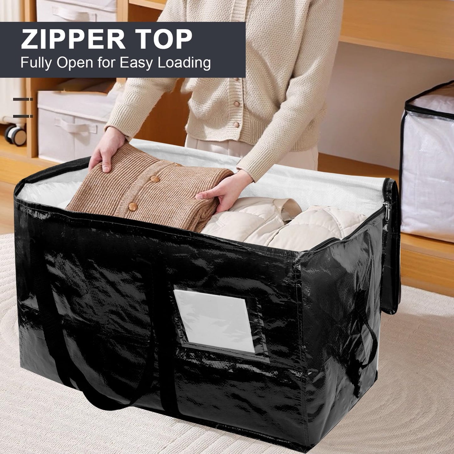 Zandrix 95L Waterproof Storage Bags Moving Boxes Bags with Lids - 2 Pack