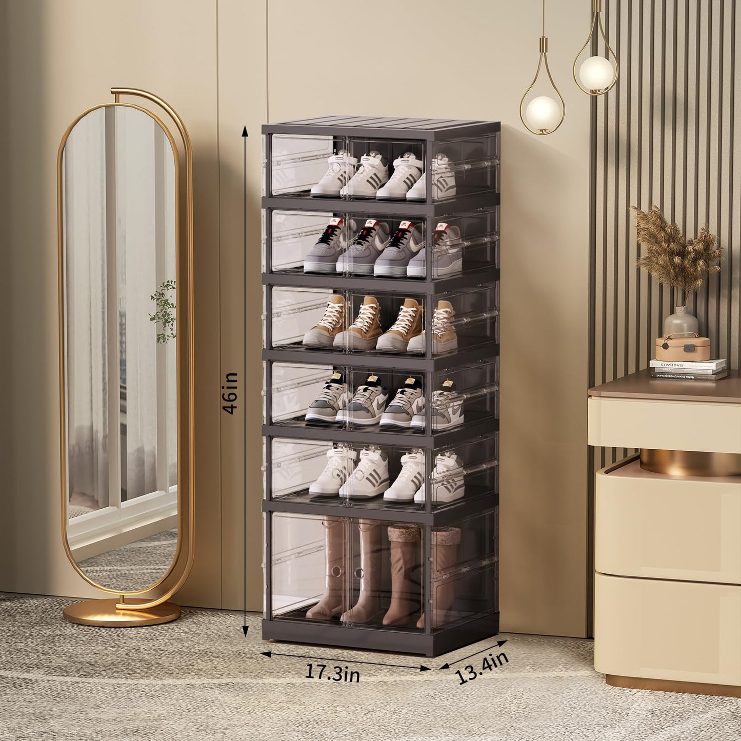 ELPHECO 6 Tier Foldable Shoe Rack Folding Shoe Storage Boxes for Entryway, 12 Pairs Portable Shoes Organizer