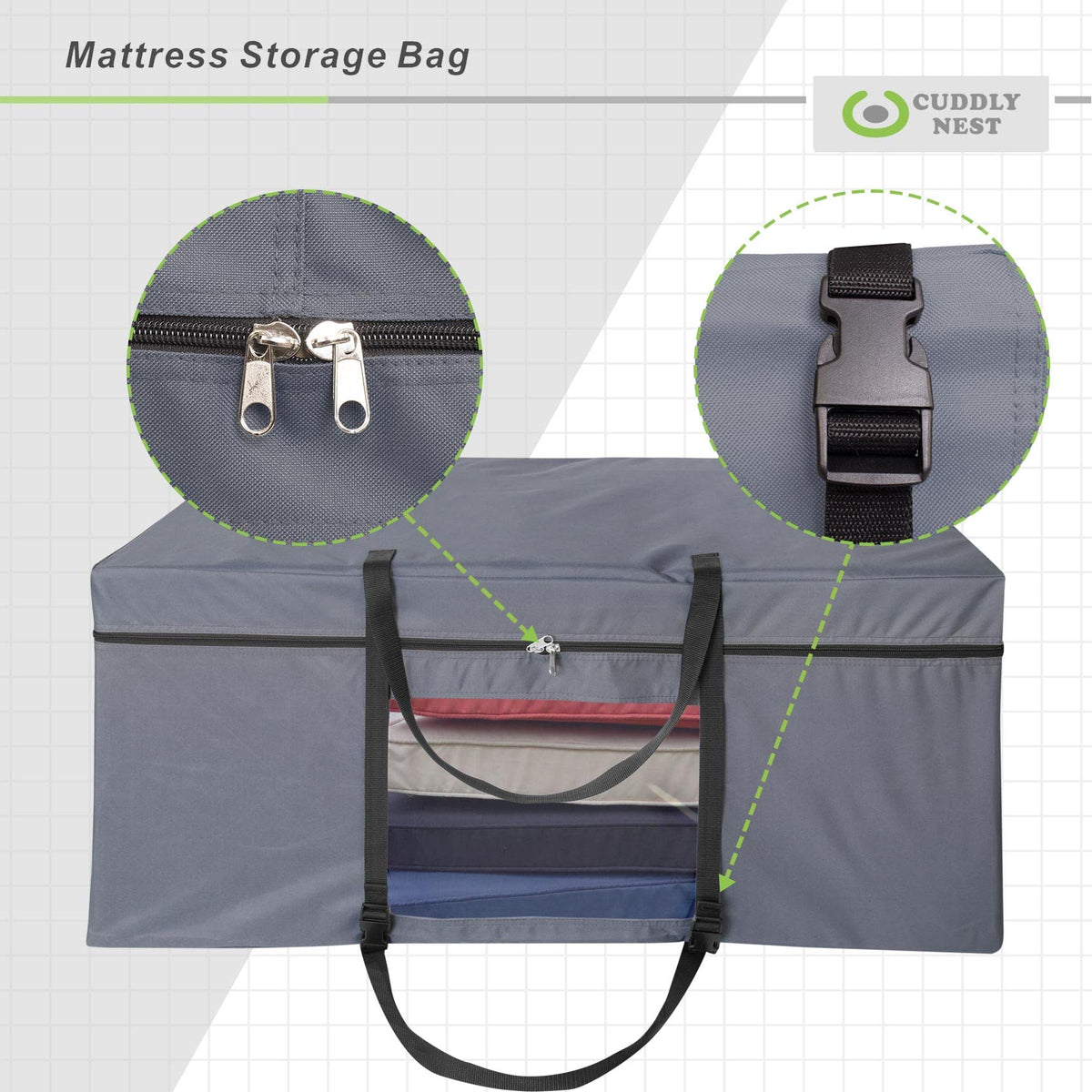 Cuddly Nest Folding Mattress Storage Bag - Heavy Duty Carry Case for Tri-Fold Guest Bed Mattress Fits 6" Queen Mattress